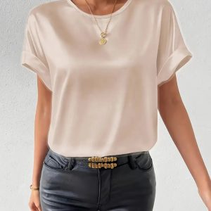 Maglia/Sottogiacca a mezza manica in morbido raso colore beige chiaro