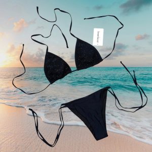 Bikini a triangolo con inserti di strass in colore nero taglia 42/M