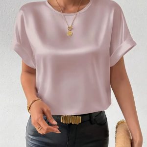 Maglia/Sottogiacca a mezza manica in morbido raso colore rosa antico
