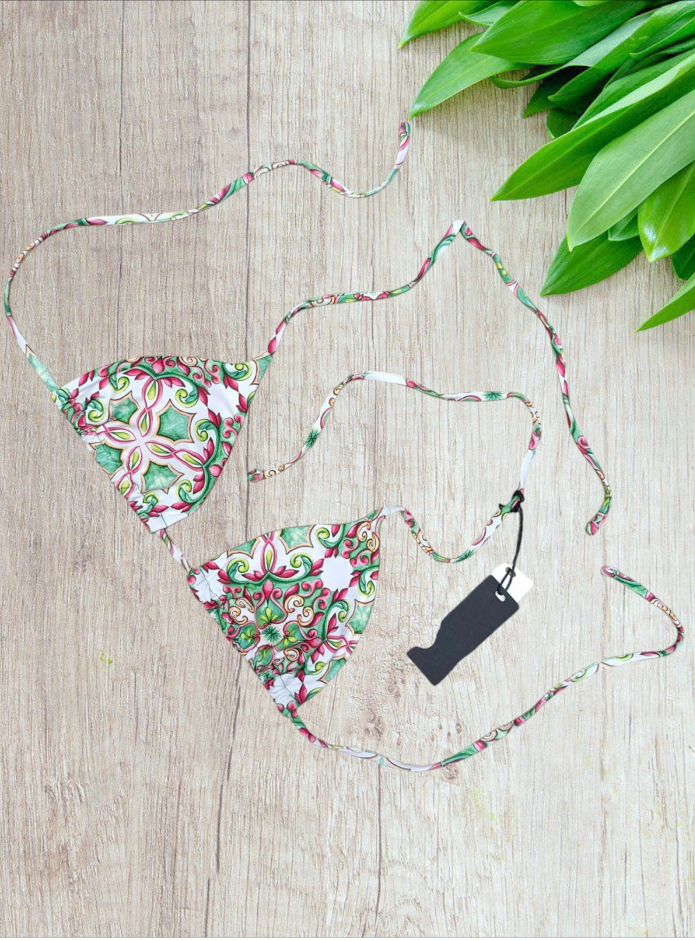 Bikini a triangolo in fantasia delle bellissime maioliche vietresi in verde taglia 40/S - immagine 3