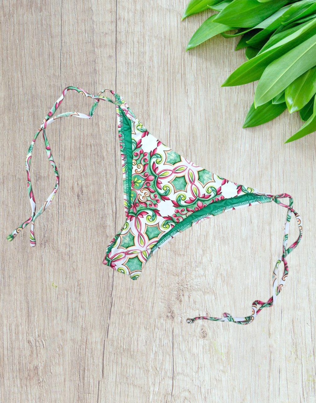 Bikini a triangolo in fantasia delle bellissime maioliche vietresi in verde taglia 40/S - immagine 7