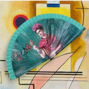 Ventaglio d’ autore raffigurante il quadro “Autoritratto con Farfalle” di Frida Khalo