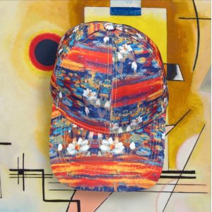 Cappello con visiera serie  “quadri d’autore” modello “I fiori nell’ acqua”  di Claude Monet