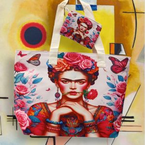 Borsa mare serie “quadri d’ autore” di Frida Kalo” modello autoritratto con rose