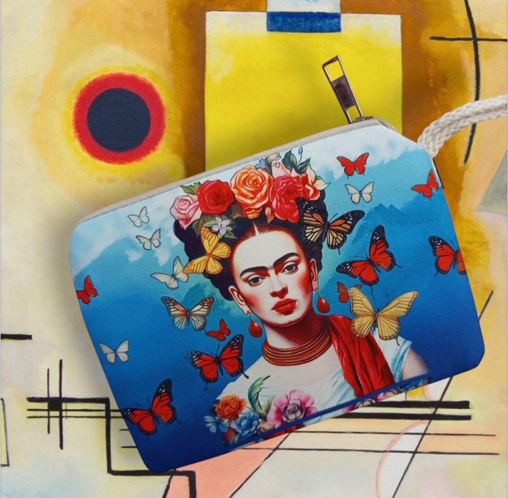 Borsa mare serie “quadri d’ autore” di Frida Kalo” modello autoritratto con farfalle - immagine 4
