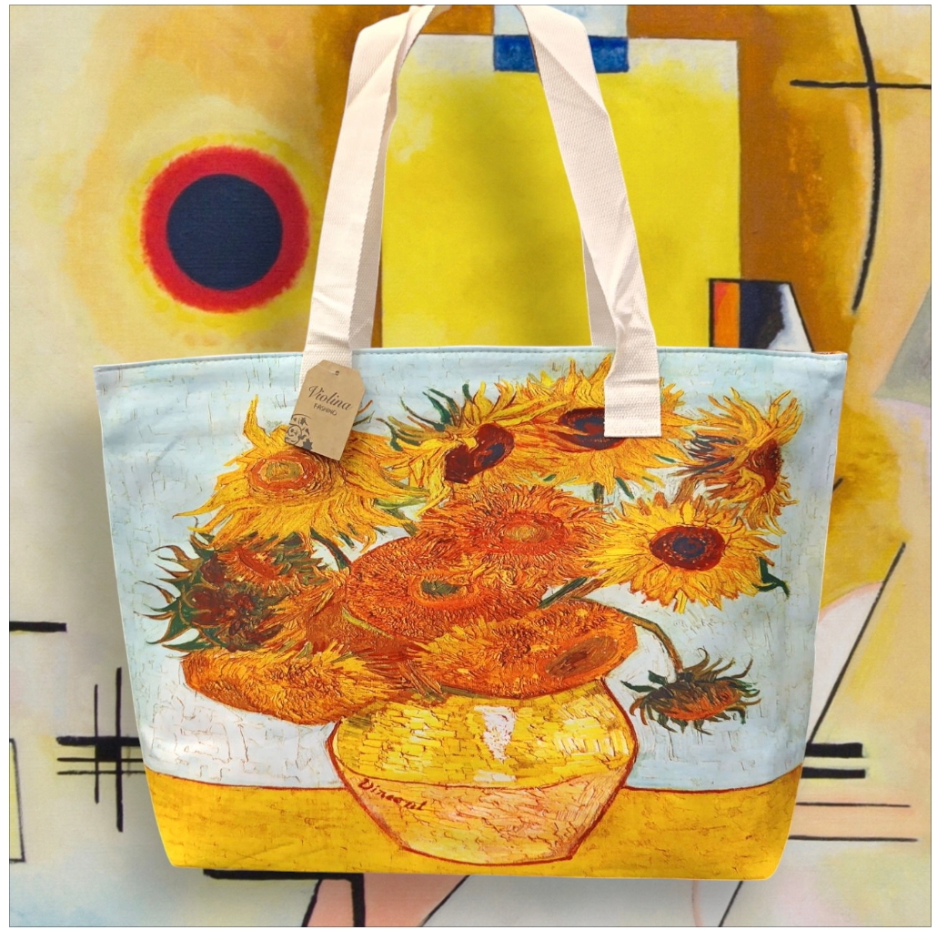 Borsa mare serie “quadri d’autore” modello “I Girasoli” di Vincent Van Gogh - immagine 3