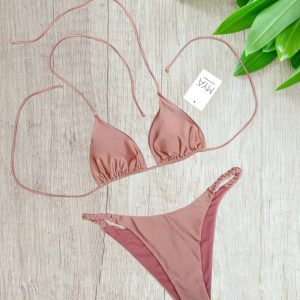 Bikini a triangolo modello treccia colore rosa antico taglia 44/L