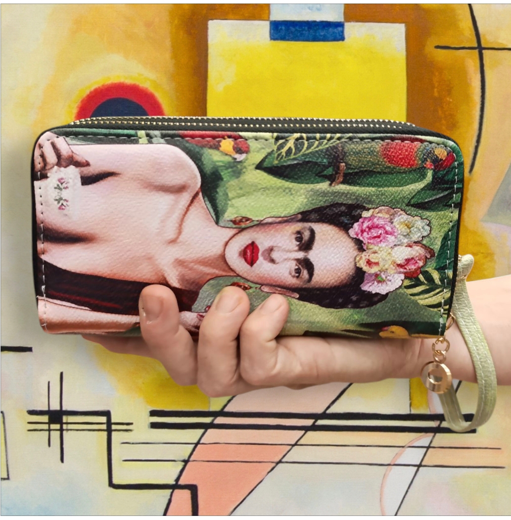 Portafoglio serie “quadri d’autore” modello “Autoritratto Frida Kahlo in in foresta”