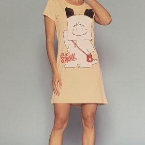 Maxi maglia/ camicia da notte donna marca Sabor modello Hello Spank in cotone leggero in colore rosa pesca