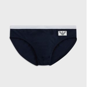 Costume uomo a slip Emporio Armani in colore nero con bordo alto in bianco in taglia 50/L