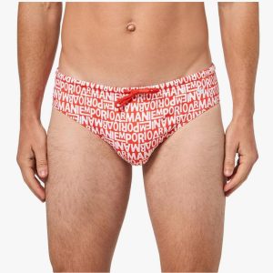 Costume uomo a slip Emporio Armani con stampa in loop in bianco Emporio Armani in colore rosso in taglia 48/M