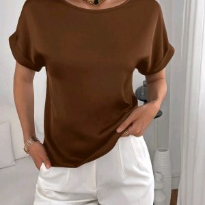 Maglia/Sottogiacca a mezza manica in morbido raso colore marrone