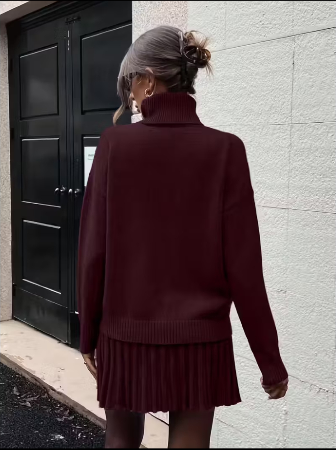 Completo maglia dolcevita con gonna modello Milano colore bordeaux - immagine 6