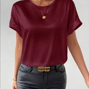Maglia/Sottogiacca a mezza manica in morbido raso colore bordeaux