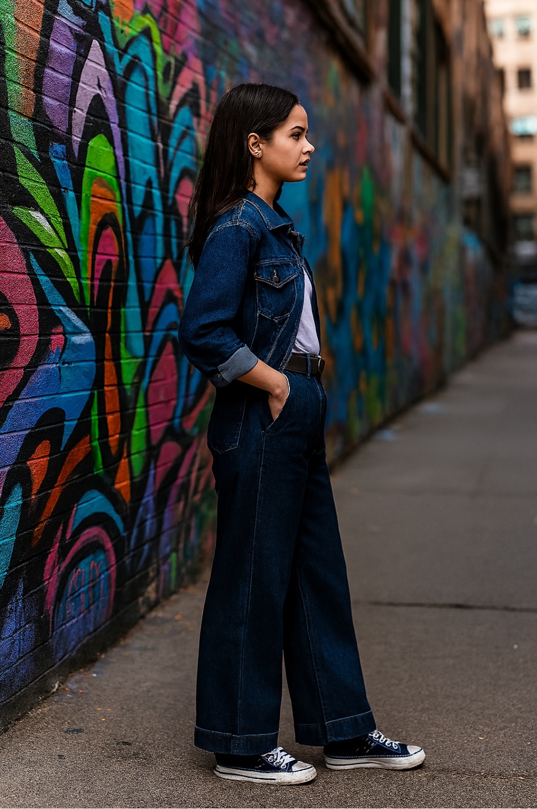 Pantalone Wide-Leg in denim blu notte - immagine 4