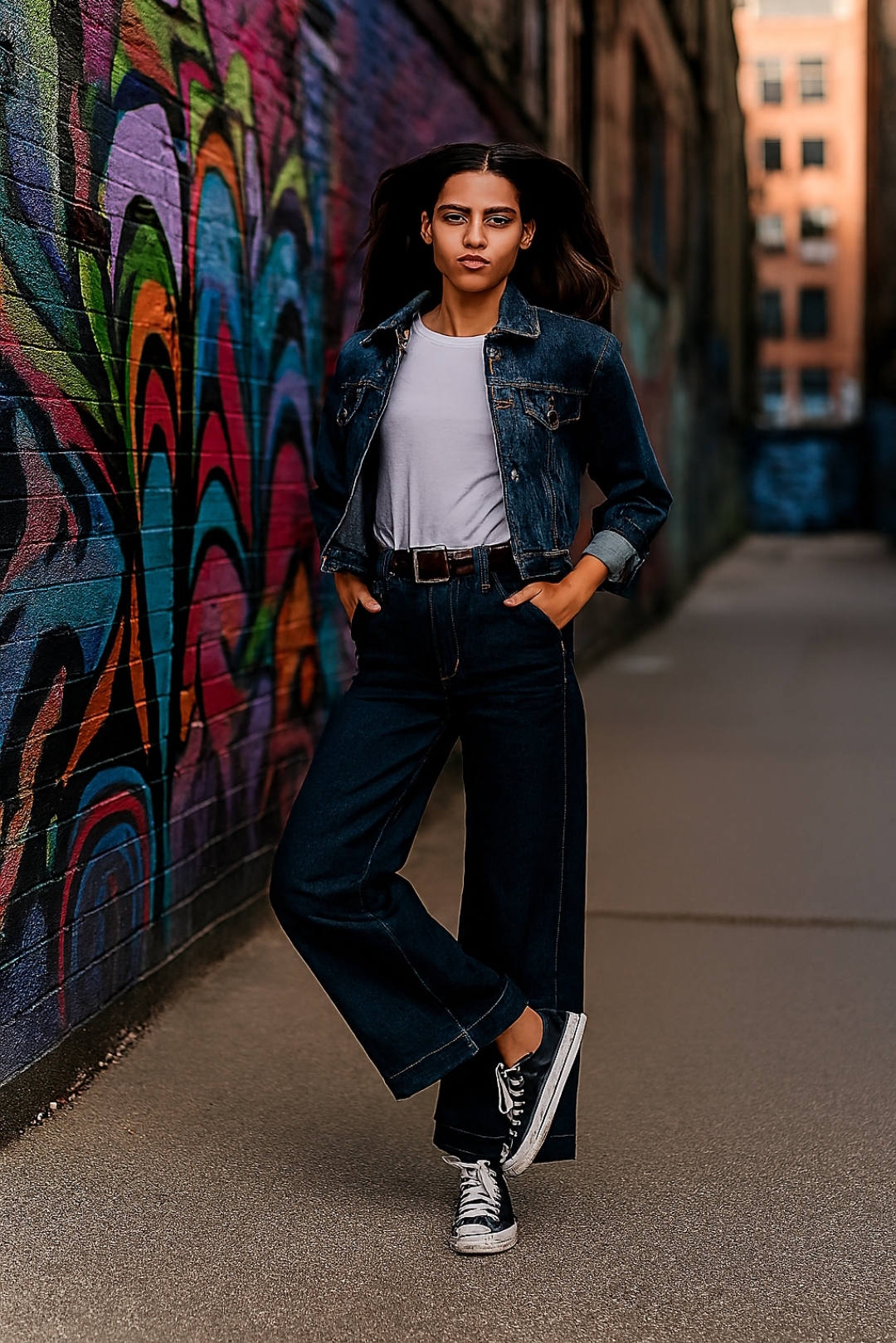 Pantalone Wide-Leg in denim blu notte - immagine 3