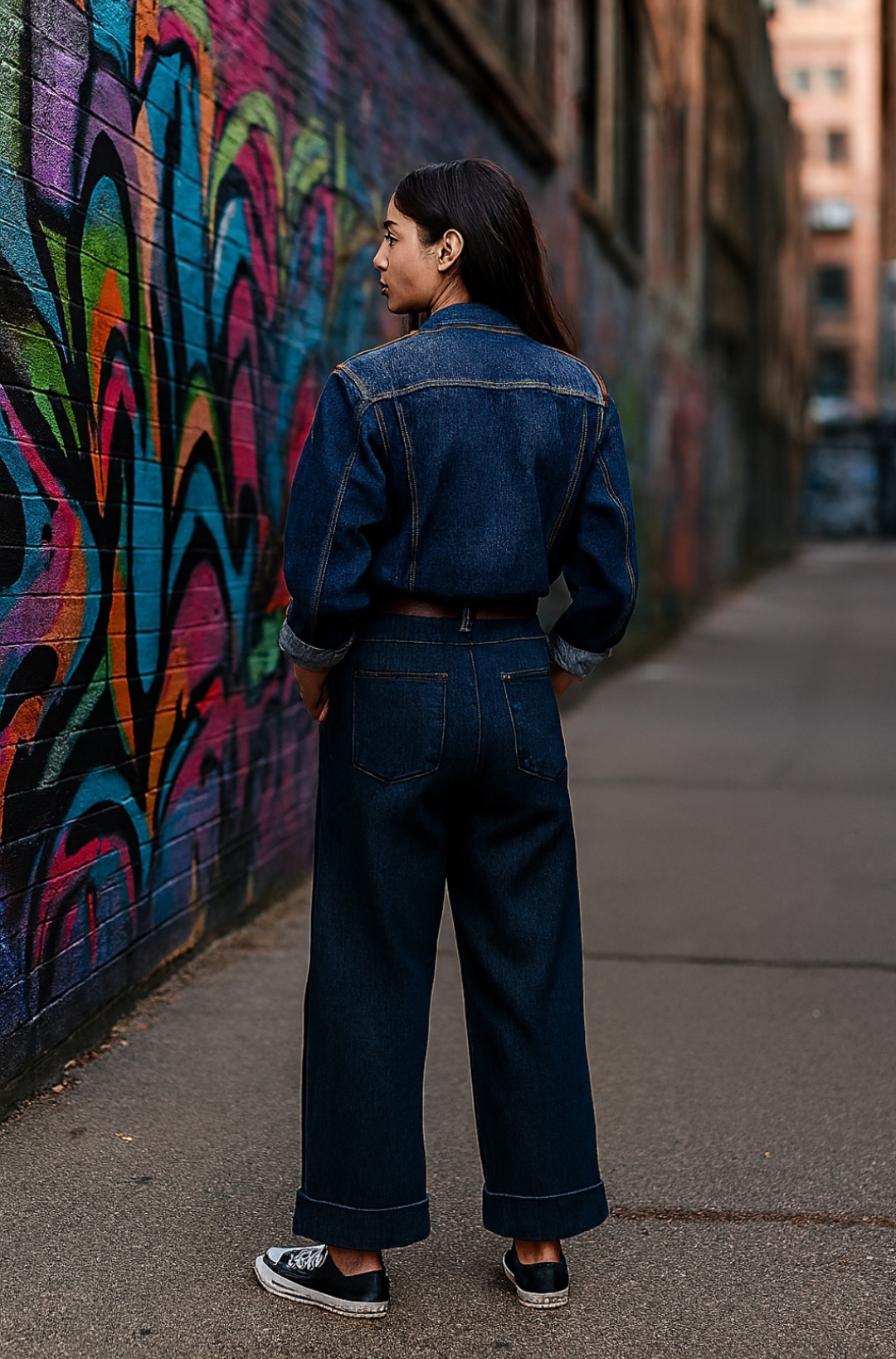 Pantalone Wide-Leg in denim blu notte - immagine 5