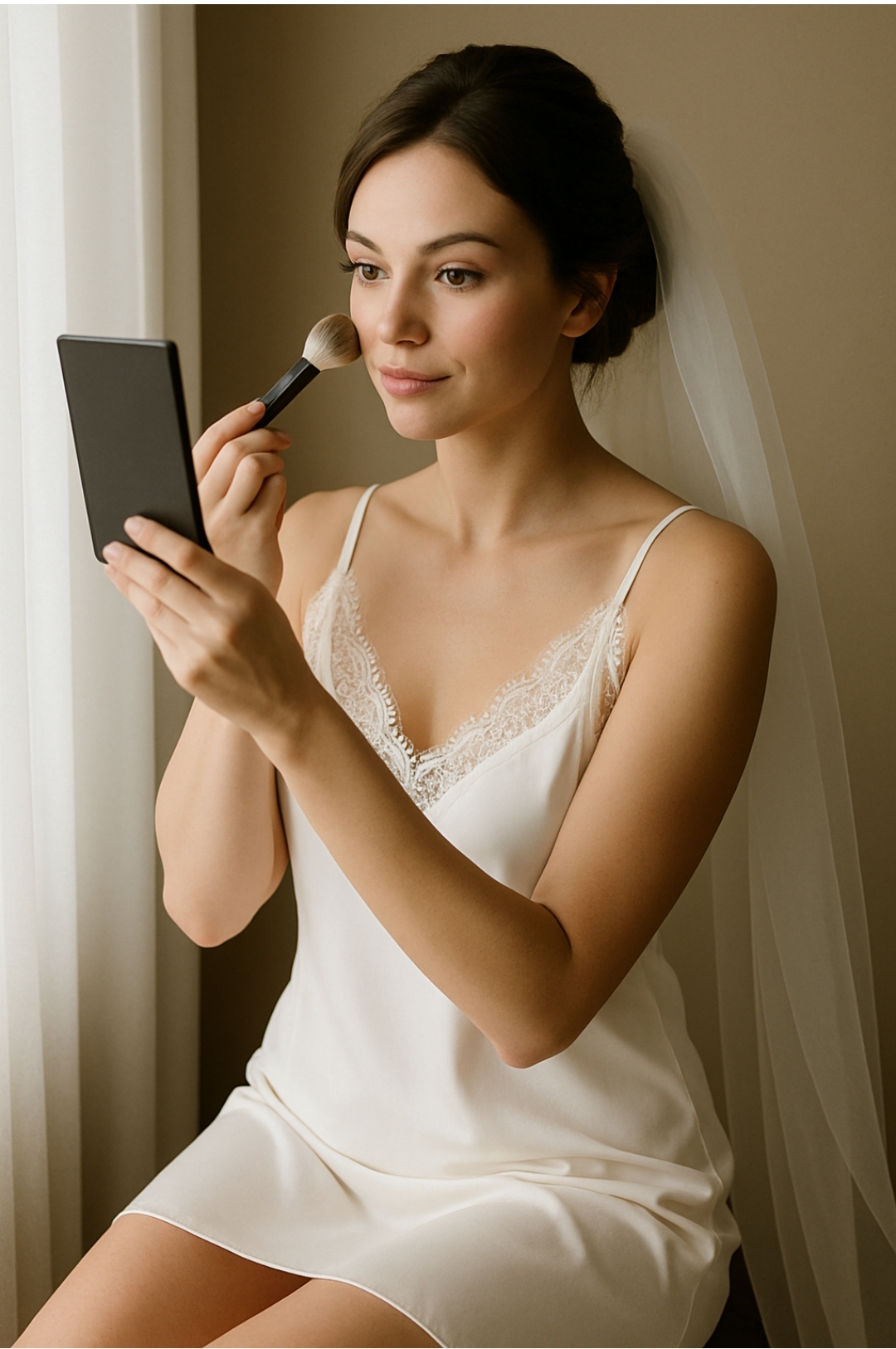 Completo sposa con kimono e sottoveste in morbido raso ed elegante pizzo - immagine 5