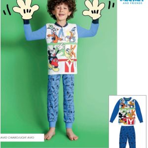 – Pigiama Lungo Bambino marca Disney modello Mickey Mouse, Paperino, Pluto e Pippo– 100% Cotone in cotone di jersey