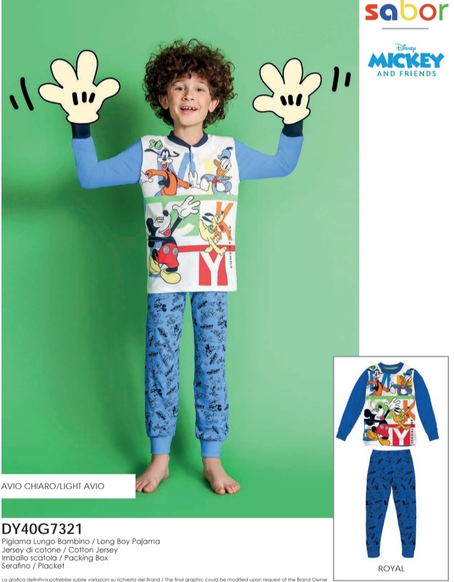 – Pigiama Lungo Bambino marca Disney modello Mickey Mouse, Paperino, Pluto e Pippo– 100% Cotone in cotone di jersey - immagine 2