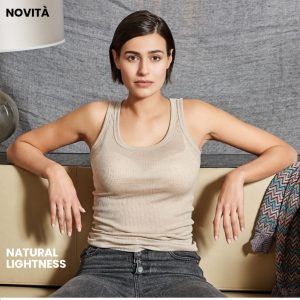 Canotta donna marca Mysùblyme modello a spalla larga in tessuto cashmere a costine – Leggerezza Naturale