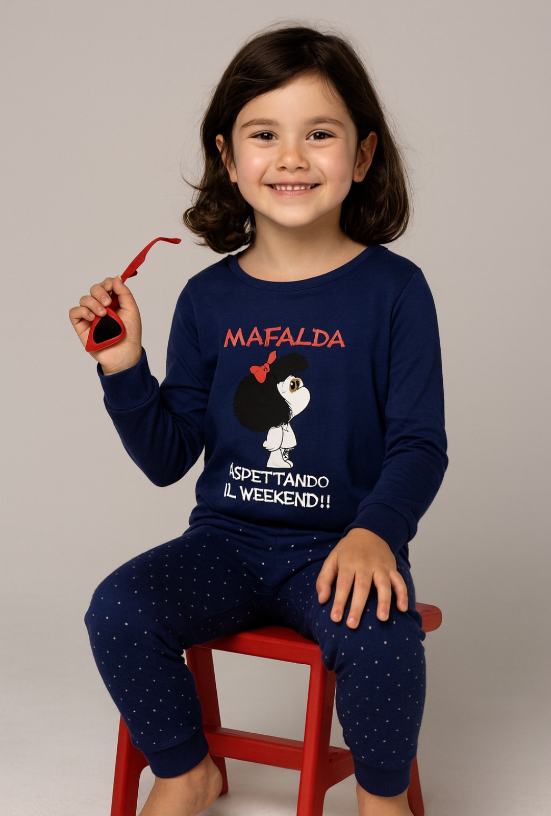 🌟 Pigiama bambina marca Sabor modello Mafalda – Aspettando il Weekend -in jersey di puro cotone