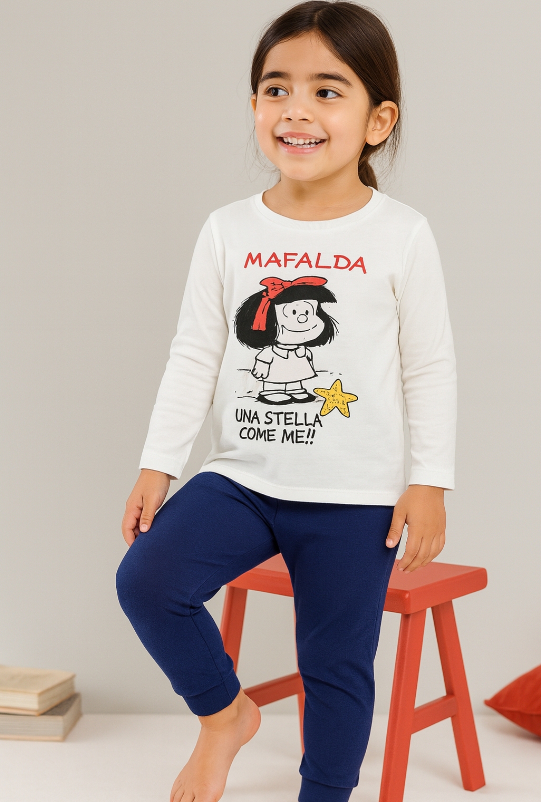 🌟 Pigiama bambina marca Sabor modello Mafalda – Una stella come me – in jersey di puro cotone - immagine 2
