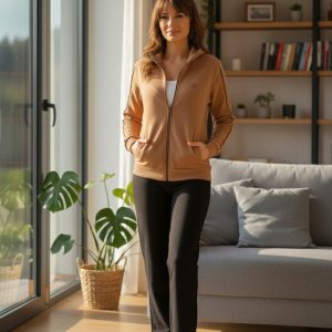 Tuta Donna Enrico Coveri – Eleganza Sportiva in Felpina di Cotone in colore Beige/Nero