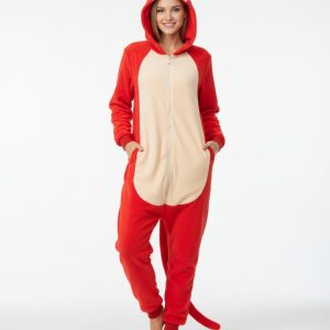 ​Pigiama Intero donna modello Scimmia in Coral Fleece – Taglia S (40-42) – Rosso