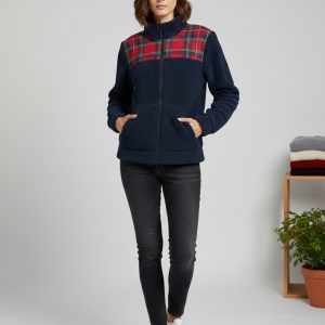 Giacca Donna marca Jadea modello Teddy in caldo e morbido pile e con Inserto Tartan – Blu – solo Taglia S
