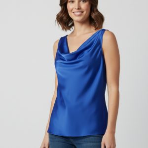 Canotta in morbido Raso con Scollo ad anello in colore Blu elettrico – Eleganza e Lucentezza Made in Italy