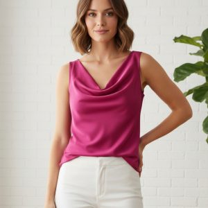 Canotta in morbido Raso con Scollo ad anello in colore Magenta – Eleganza e Lucentezza Made in Italy