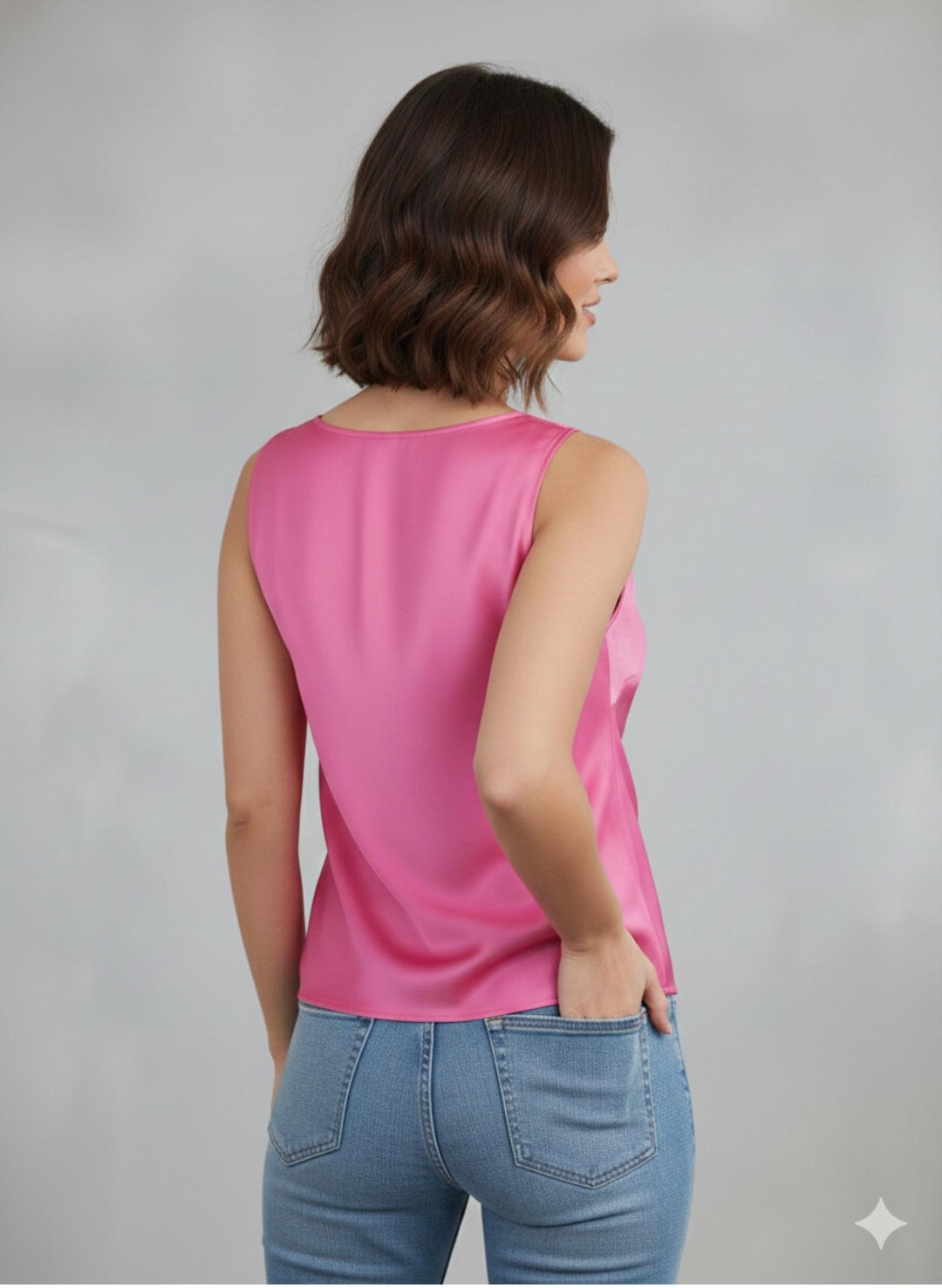 Canotta in morbido Raso con Scollo ad anello in colore Fucsia – Eleganza e Lucentezza Made in Italy - immagine 5