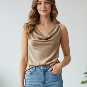 Canotta in morbido Raso con Scollo ad anello in colore Oro– Eleganza e Lucentezza Made in Italy