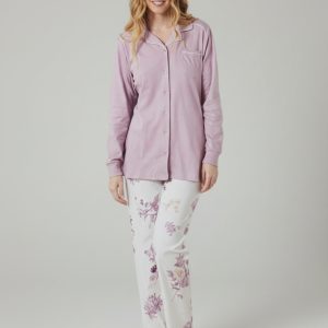 Pigiama Donna tutto abbottonato avanti marca Irge in Caldo Cotone – Comfort e Stile Floreale in colore Lilla