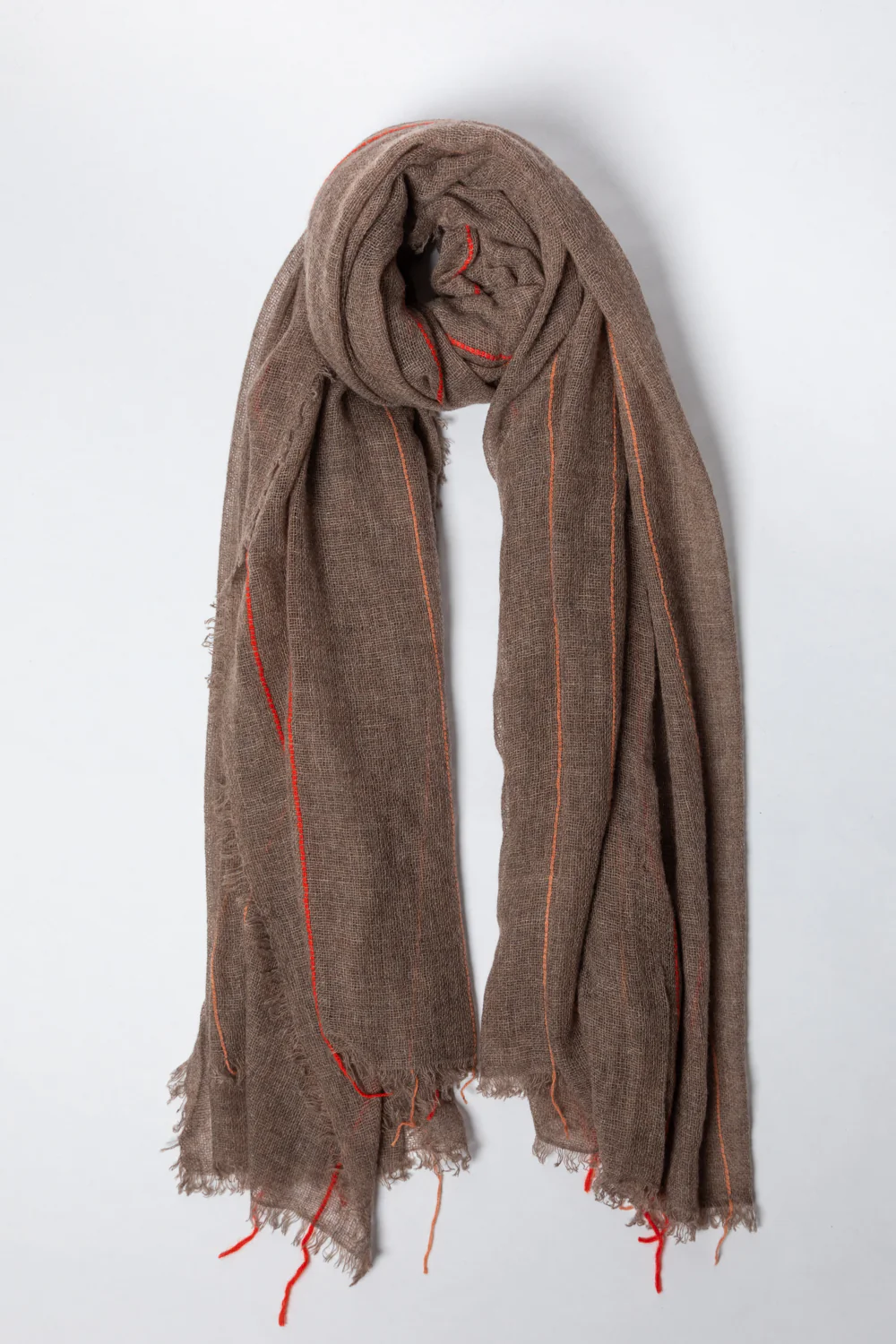 Sciarpa Mirror in the Sky in Cachemire marrone e arancio