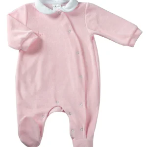 Tutina in ciniglia con apertura anteriore e ricamo lato cuore