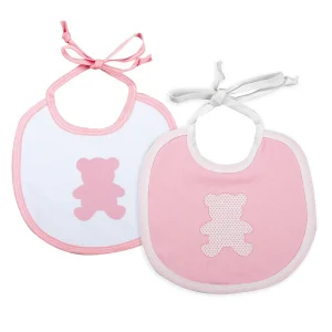 Lotto 2 pezzi: bavette con stampa orsetto e profili in contrasto