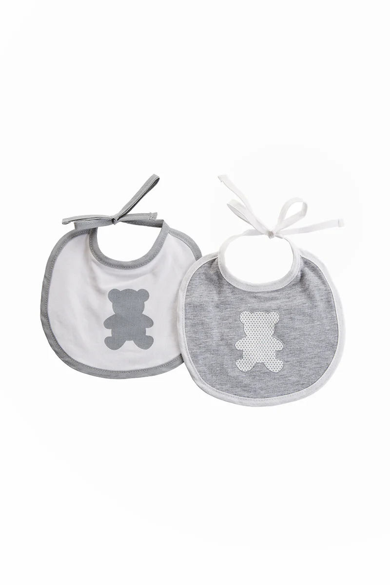 Lotto 2 pezzi: bavette con stampa orsetto e profili in contrasto - immagine 3