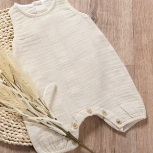 Pagliaccetto neonato smanicato in mussola di cotone organico