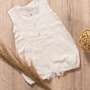 Pagliaccetto neonato smanicato in lino