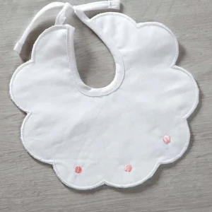 Bavetta neonato in cotone batista in piquet a navetta con ricamo pois