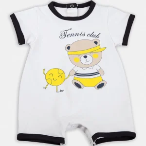 Pagliaccetto mezza manica in cotone elasticizzato con stampa orsetto