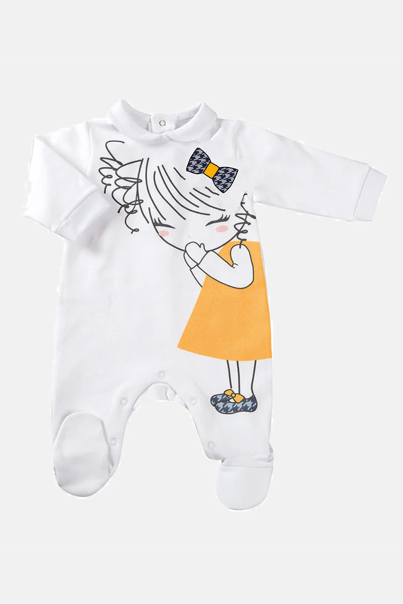 Tutina neonata in felpa garzata con colletto e stampa - immagine 3