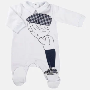 Tutina neonato in felpa garzata con colletto e stampa