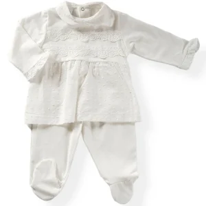 Completo 2 pezzi in jersey con pizzo ed inserti in cotone plumetis