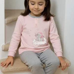 Pigiama in caldo cotone con stampa e  fenda - pantalone in contrasto