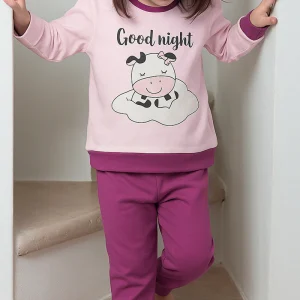 Pigiama in caldo cotone con stampa e pantalone in contrasto