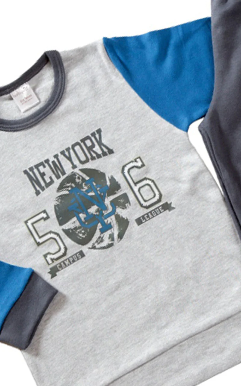 Pigiama in caldo cotone con stampa maniche e pantalone in contrasto - immagine 3