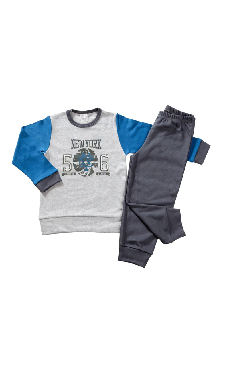 Pigiama in caldo cotone con stampa maniche e pantalone in contrasto - immagine 4